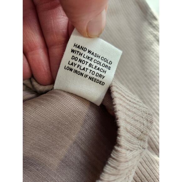 MINE Peplum Tan Medium Womens Top Long Sleeve Ribbed - Picture 6 of 6